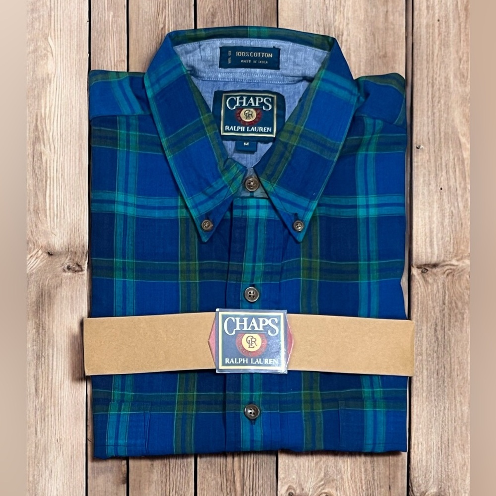 Vintage Y2K Chaps Ralph Lauren Madras Plaid Shirt Medium Short Sleeves Preppy